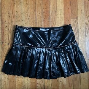 Princess Polly Black Faux Leather Rhinestone Pleated Skirt Size 10